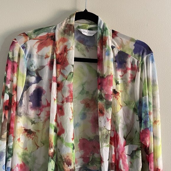 Susan Graver Women XL Bloom Floral Sheer Longline Open Front Mesh Cardigan - Picture 5 of 10